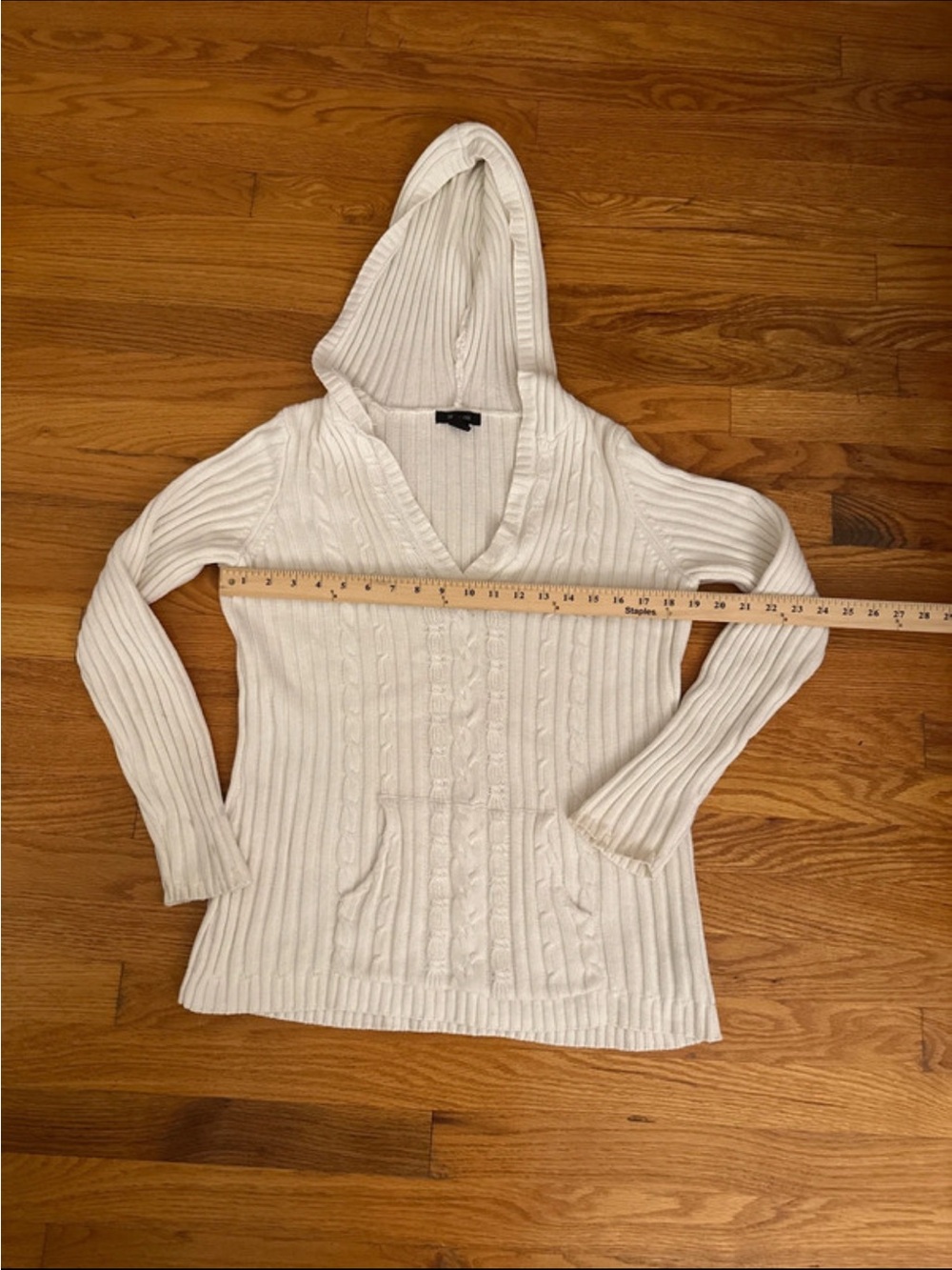 Style & Co. Cream Cable-Knit V-Neck Hooded Sweater Pullover 100% cotton